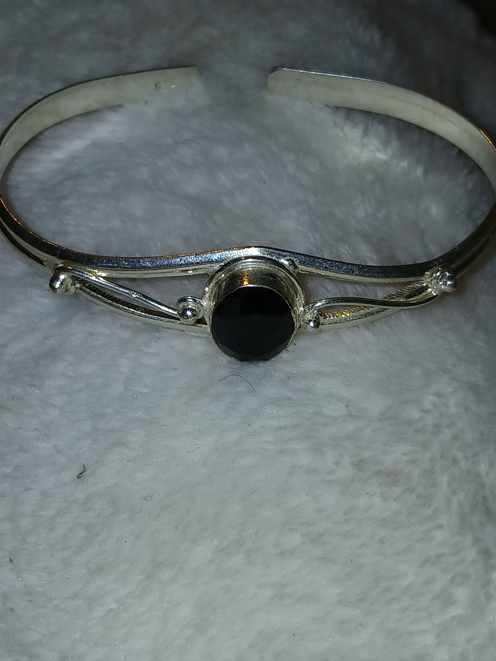S925 Vintage Black Onyx Bangle Cuff